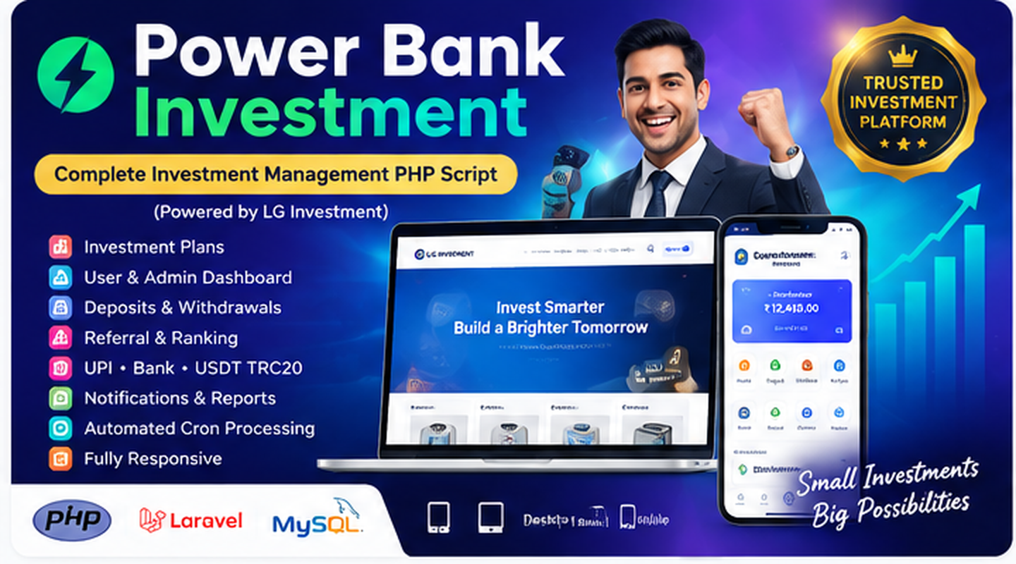 Power Bank Investment – Complete Investment & Referral Management PHP Script