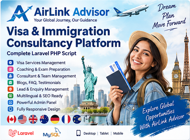 AirLink Advisor – Visa & Immigration Consultancy Laravel PHP Script
